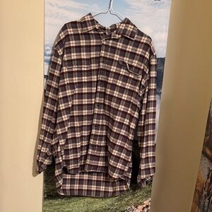 Jachs Men's Brown and Cream Plaid Shirt Jacket Large Tall